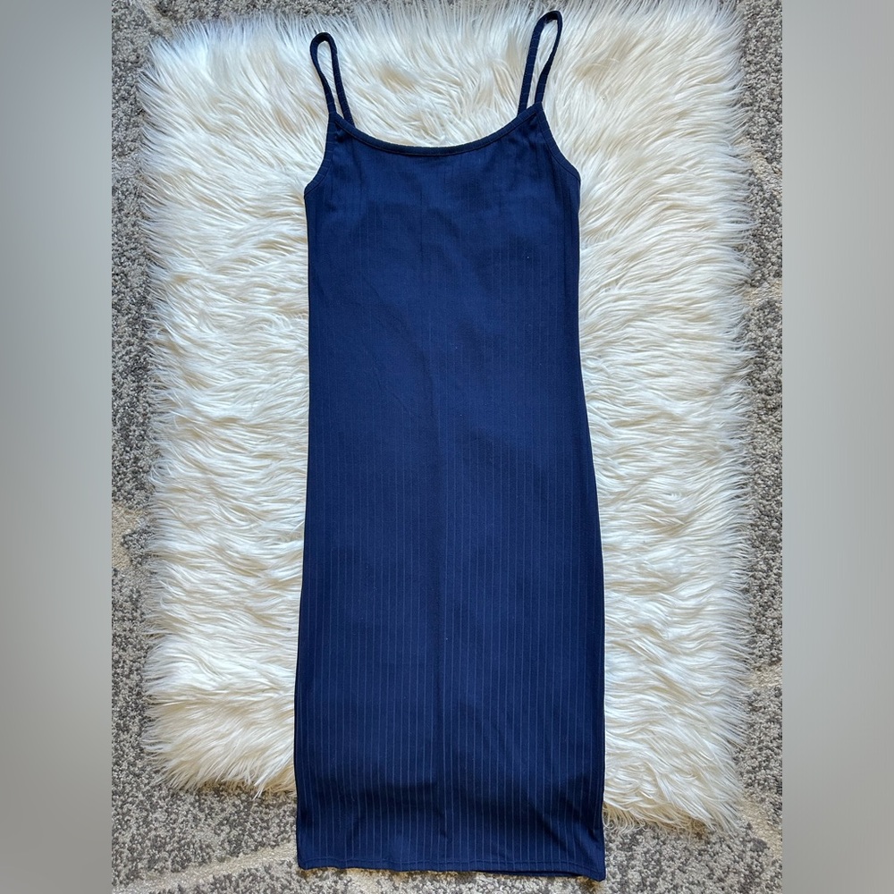 Navy blue ribbed cami midi dress
